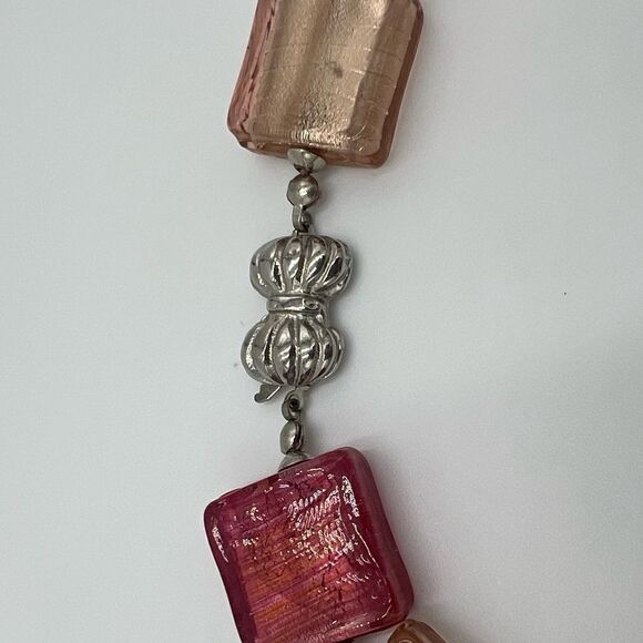 Venetian Bead Necklace. Rubino Platino and Champagne Pink Murano Beads. - Picture 6 of 11